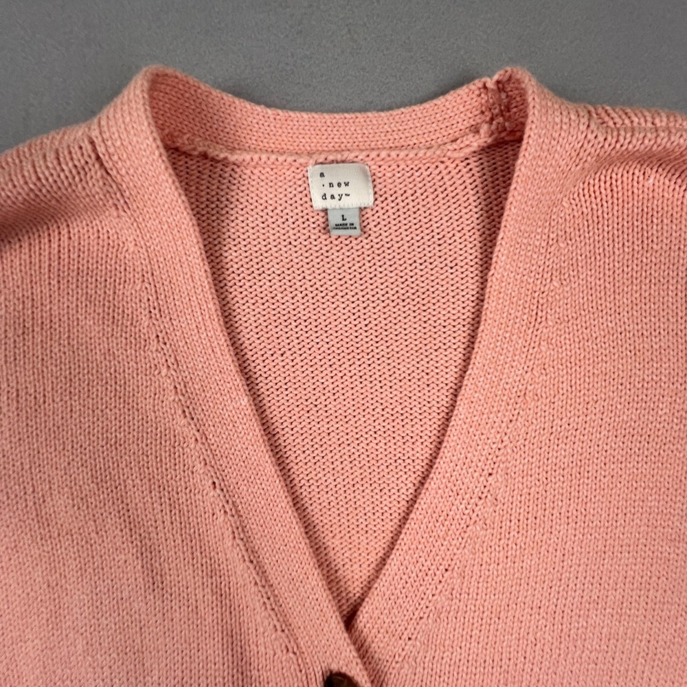 Preppy Cardigan Sweater Womens Large Pink Button Front Knit V-Neck A New Day - Picture 4 of 15